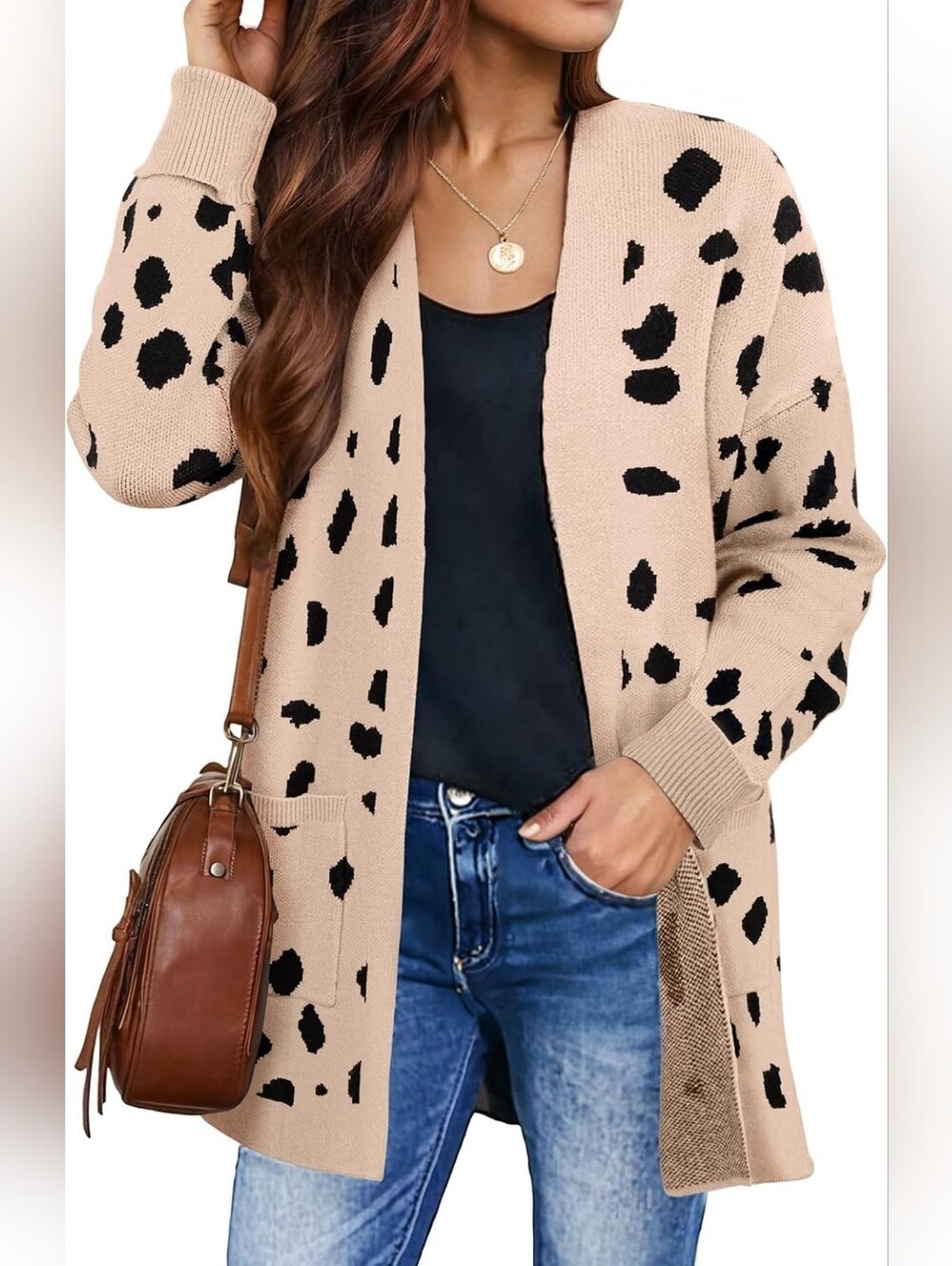 Open-Front Pink Leopard Print Cardigan Sweater